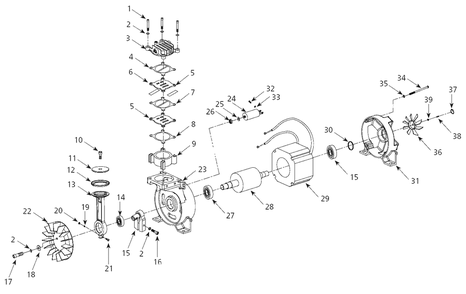 Pump Parts Diagram and Parts List for HU2000  Campbell Hausfeld Compressor